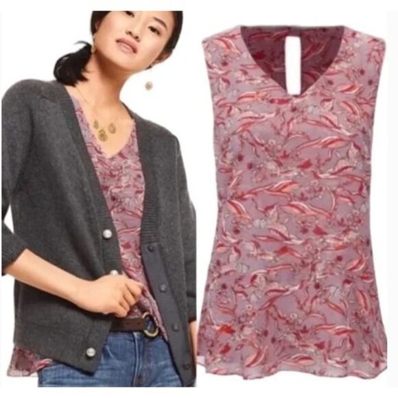 Cabi Good Luck Crane Print Red and Gray Sleeveless Blouse - L Style #3611 - Picture 10 of 10